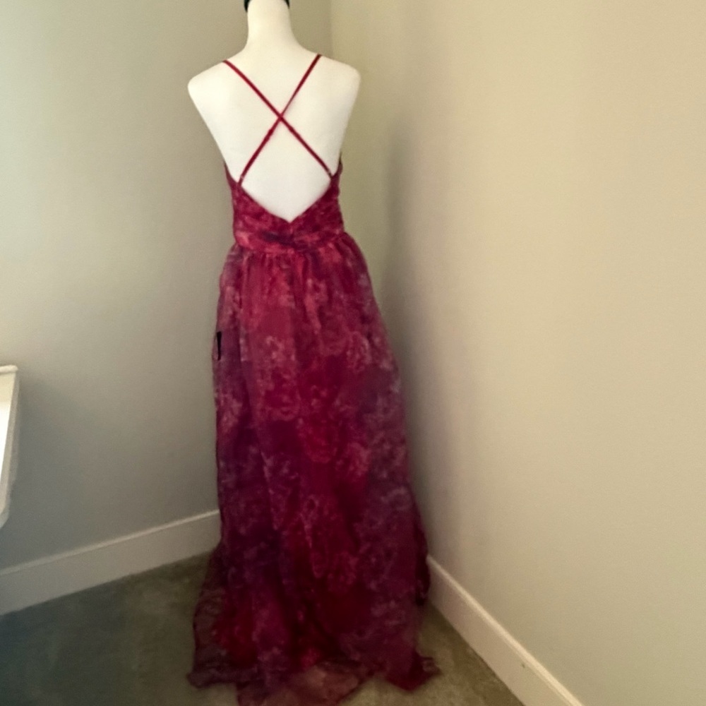 Lulus Romance That Wows Magenta Floral Print Organza Maxi Dress. - Picture 7 of 14